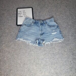 PacSun Vintage High Rise Denim Shorts Size 29‎ Distressed Frayed Hem Button Fly